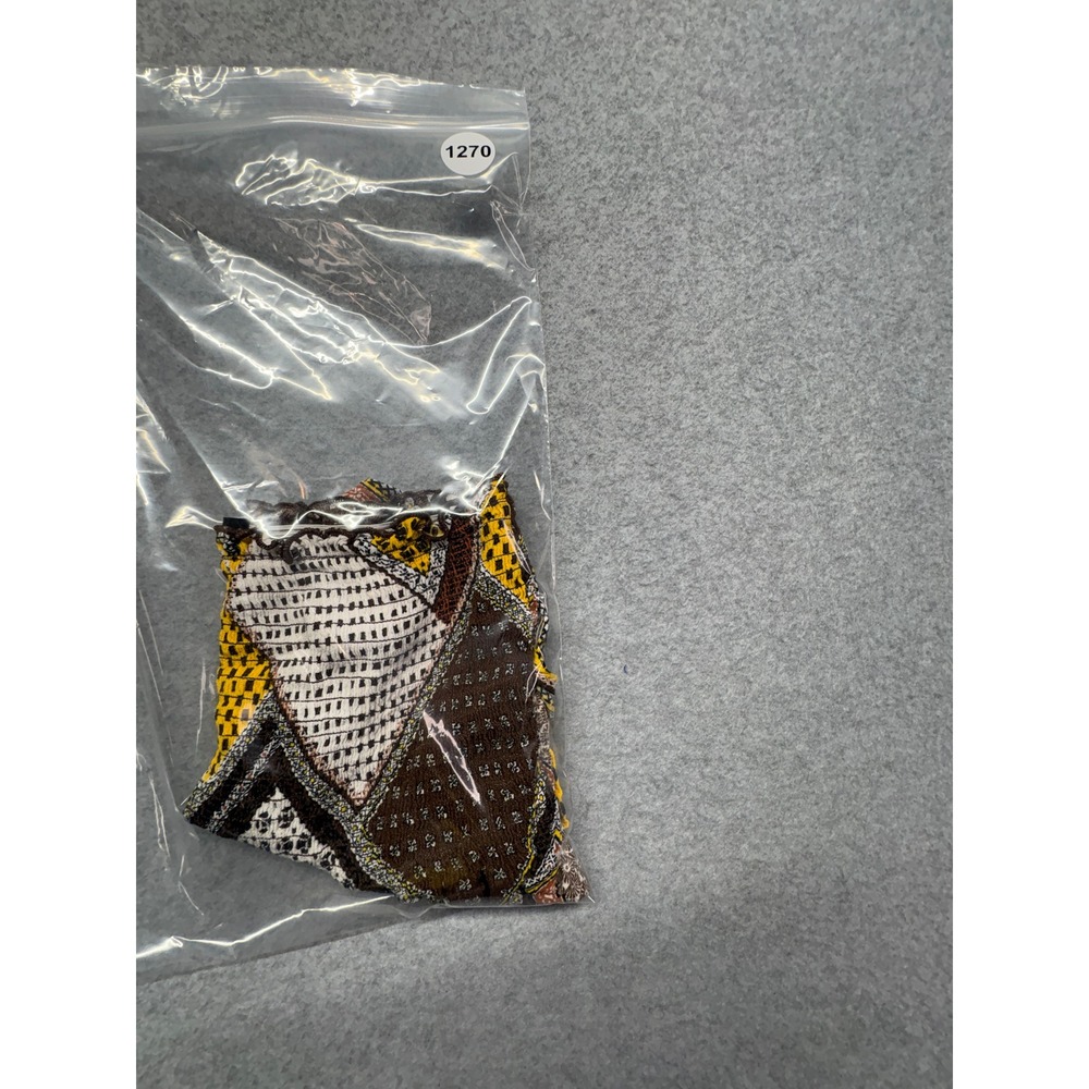 New Look Smocked Tube Top Brown Yellow Patchwork Handkerchief Hem Boho Small - Picture 9 of 9